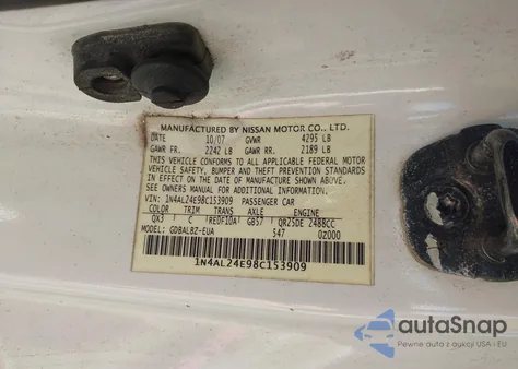 2008 Nissan Altima 2.5 S z USA, uszkodzony, nr VIN 1N4AL24E98C153909